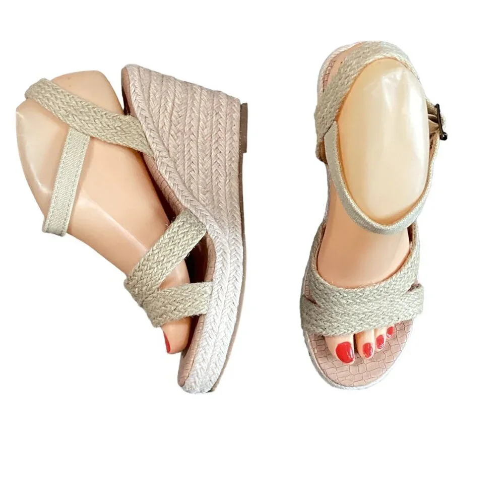 Rope & Canvas Strappy Wedge Espadrille Sandal Sz 7 #42S‎